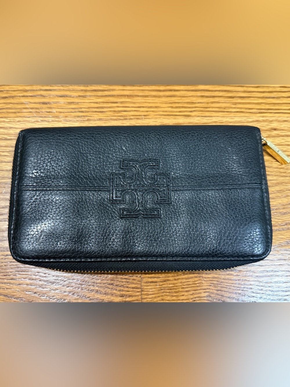 Tory Burch Harper Zip Continental Wallet Black Pebbled Leather Long Wallet